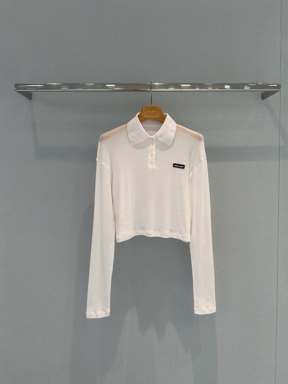 😙Miu Miu😙 White Lightweight Long-Sleeve Polo Shirt